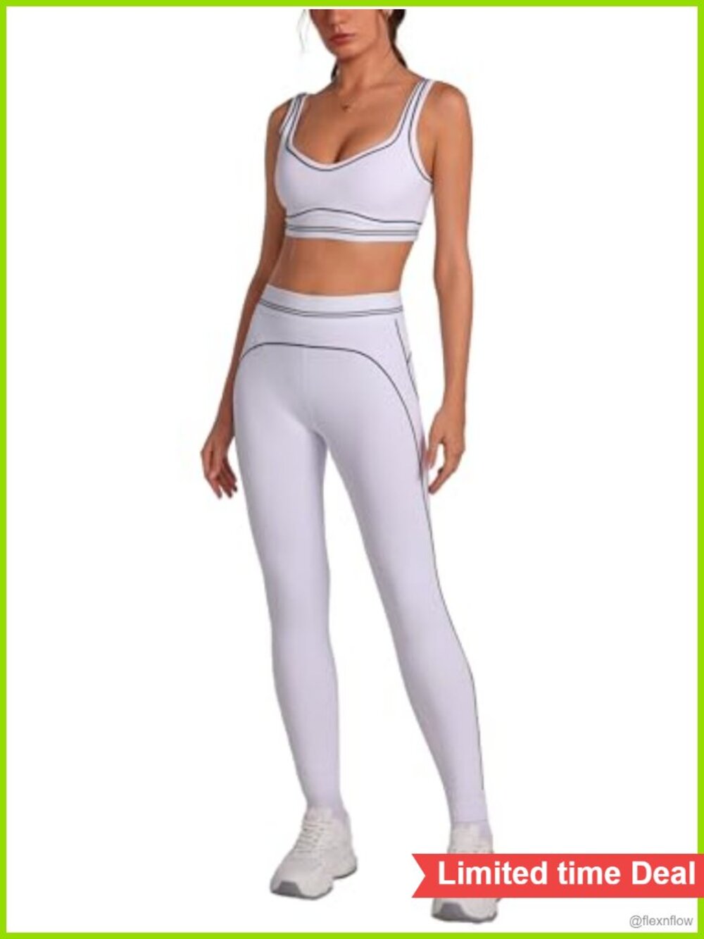 Women 2 Piece Workout Set Color Block Sports Bra High Waist Tummy Control